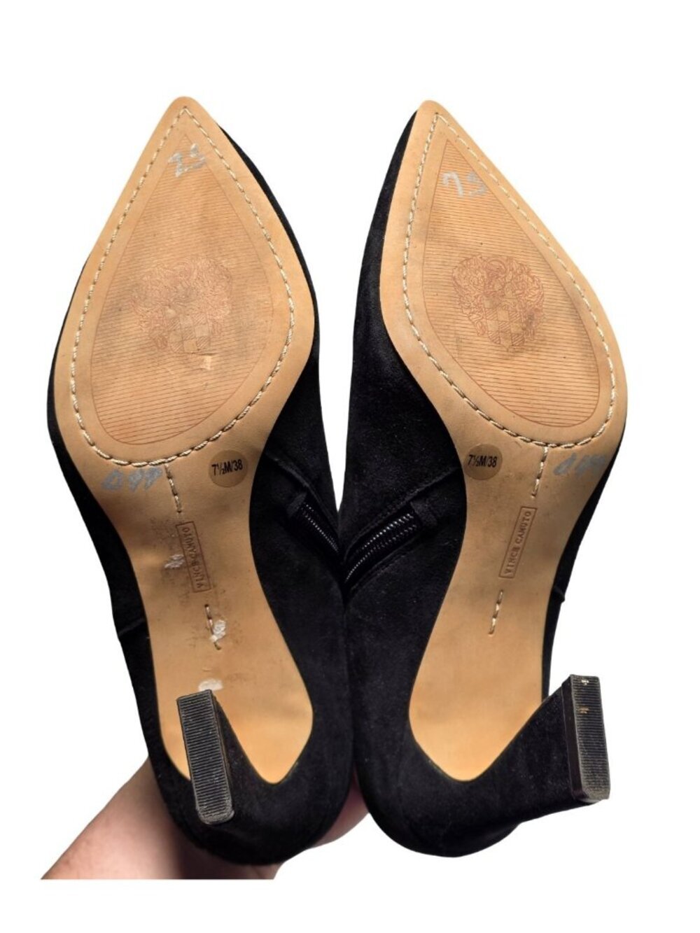 Women's - Vince Camuto Temindal Black Suede Heeled Booties, Size 7 1/2 - Picture 7 of 7